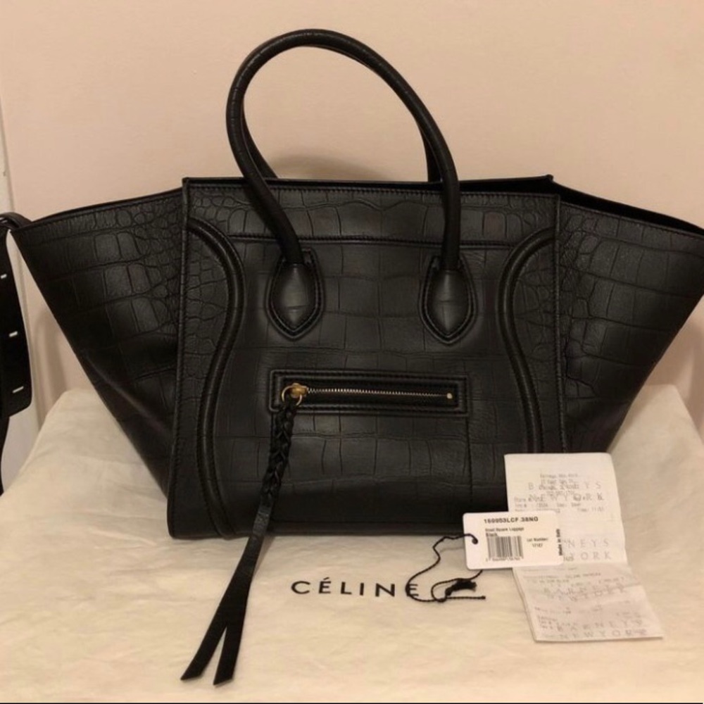 CELINE Black Croc Embossed Phantom Luggage